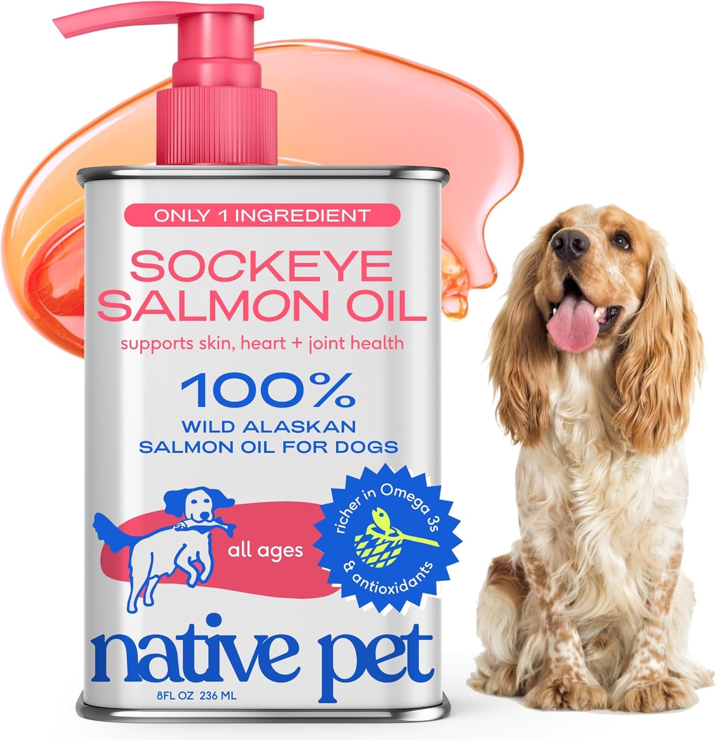 Native Pet 100%  Wild Caught Alaskan Sockeye Salmon Oil
