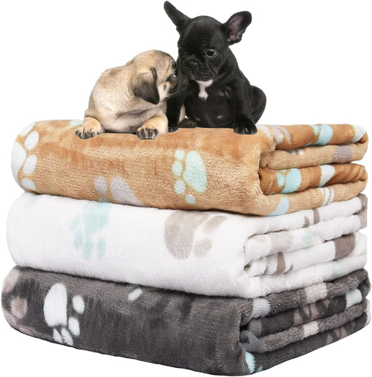 Soft Multi-Colored Paw Print Blanket Set