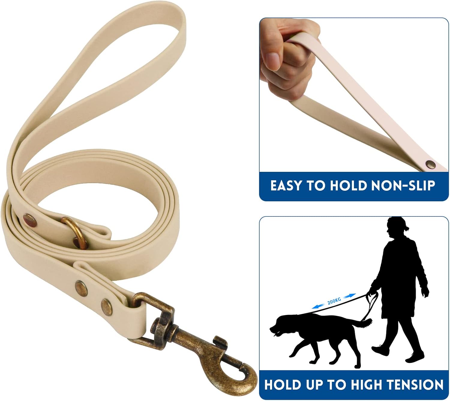 Tan Collar + Leash with Poop Bag Holder Set