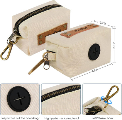 Tan Collar + Leash with Poop Bag Holder Set