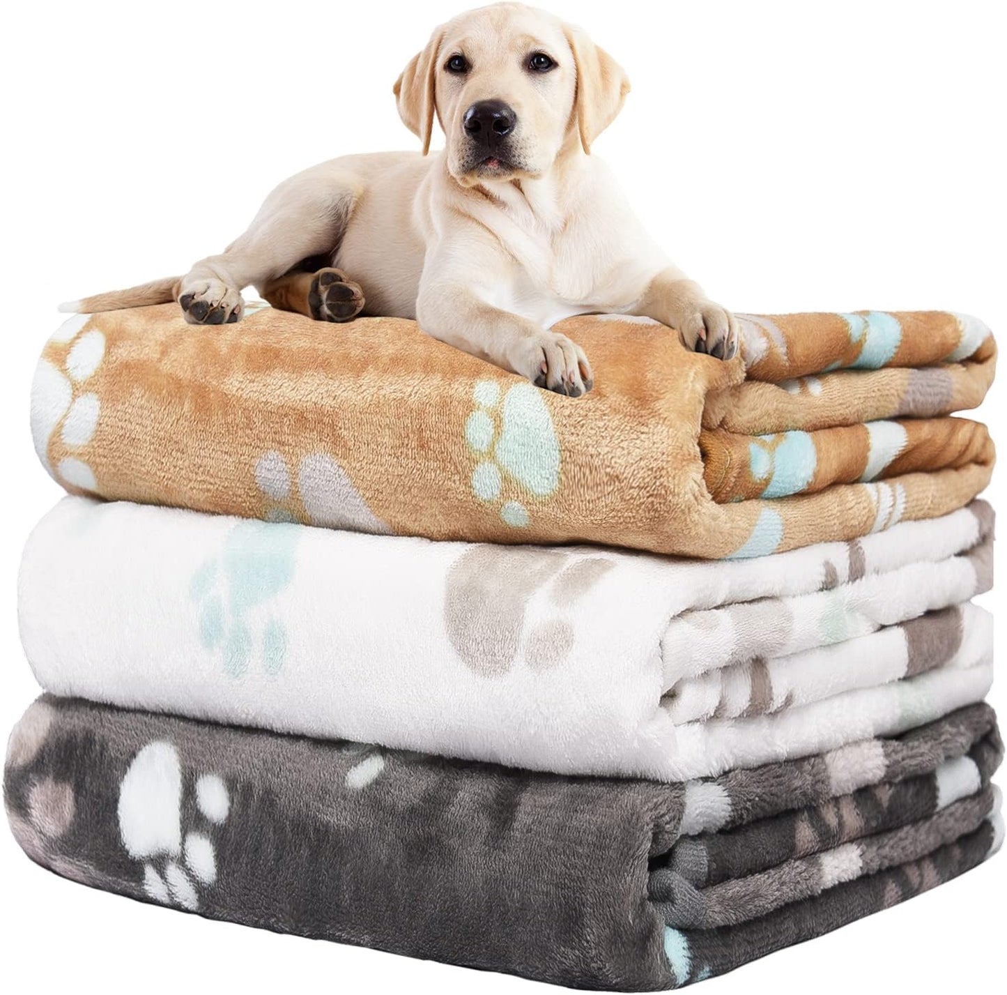 Soft Multi-Colored Paw Print Blanket Set