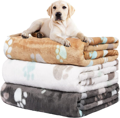 Soft Multi-Colored Paw Print Blanket Set