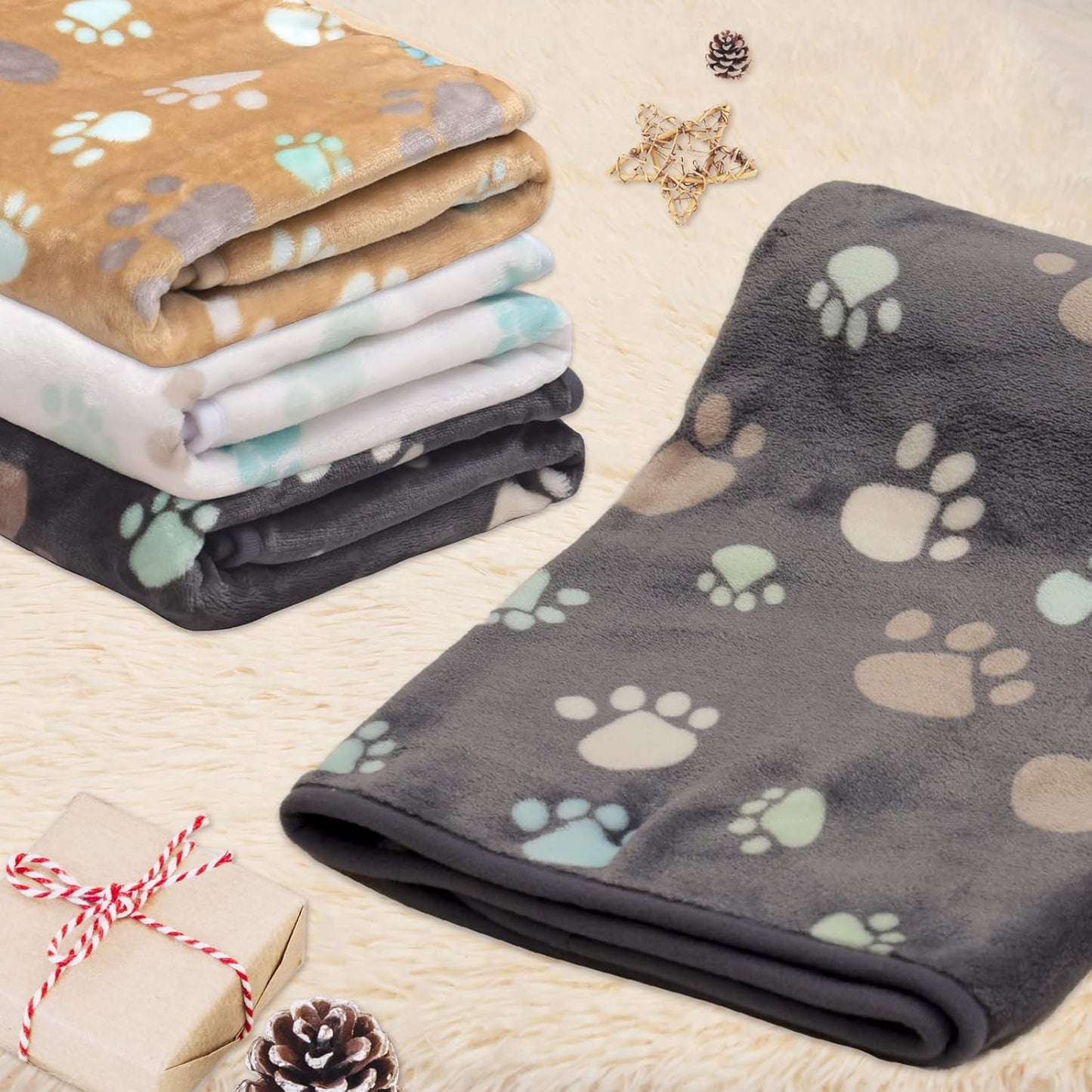 Soft Multi-Colored Paw Print Blanket Set