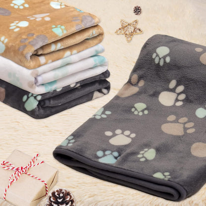 Soft Multi-Colored Paw Print Blanket Set