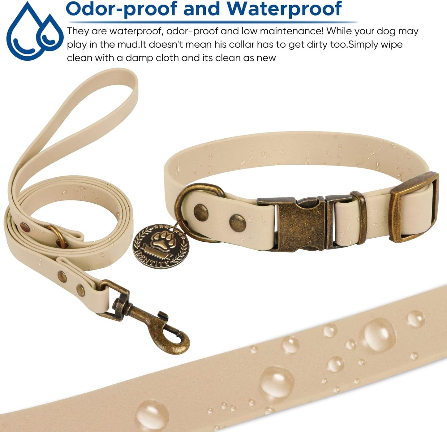 Tan Collar + Leash with Poop Bag Holder Set