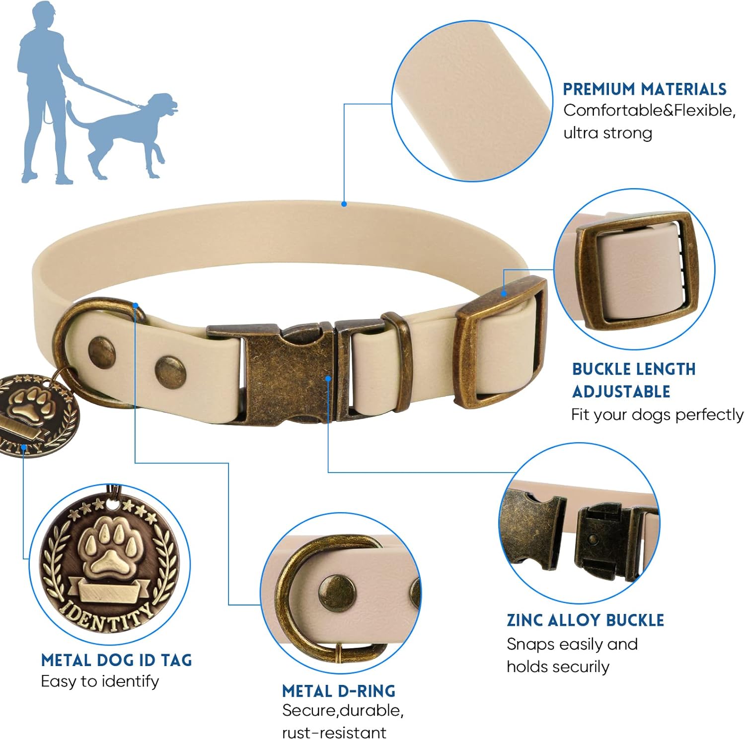 Tan Collar + Leash with Poop Bag Holder Set