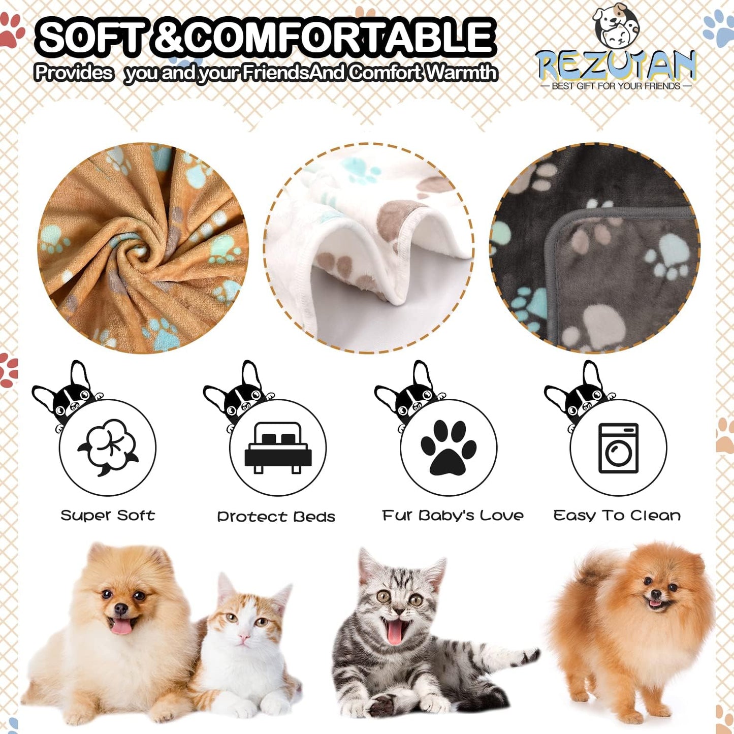 Soft Multi-Colored Paw Print Blanket Set