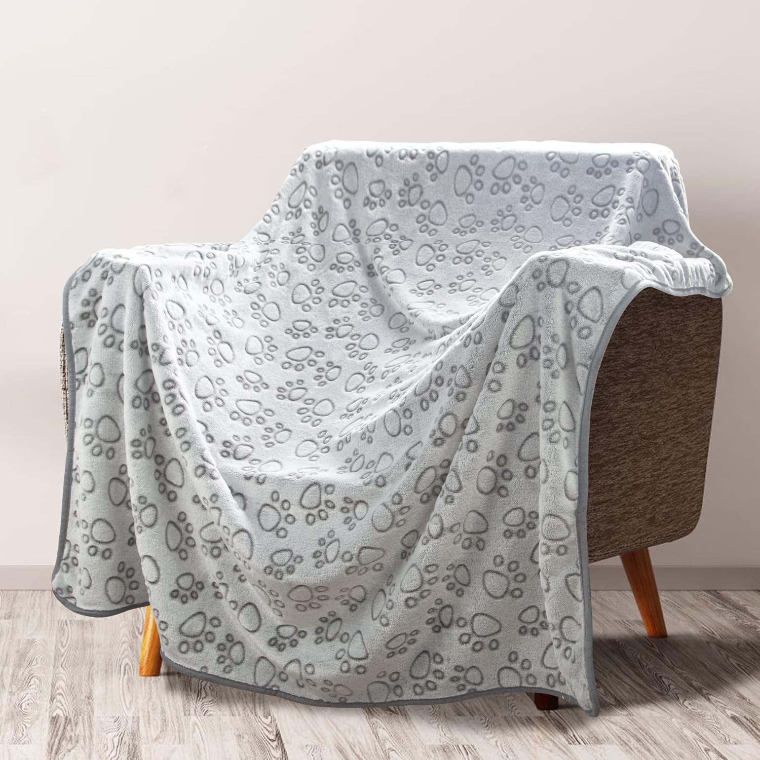 Soft Gray Paw Print Blanket