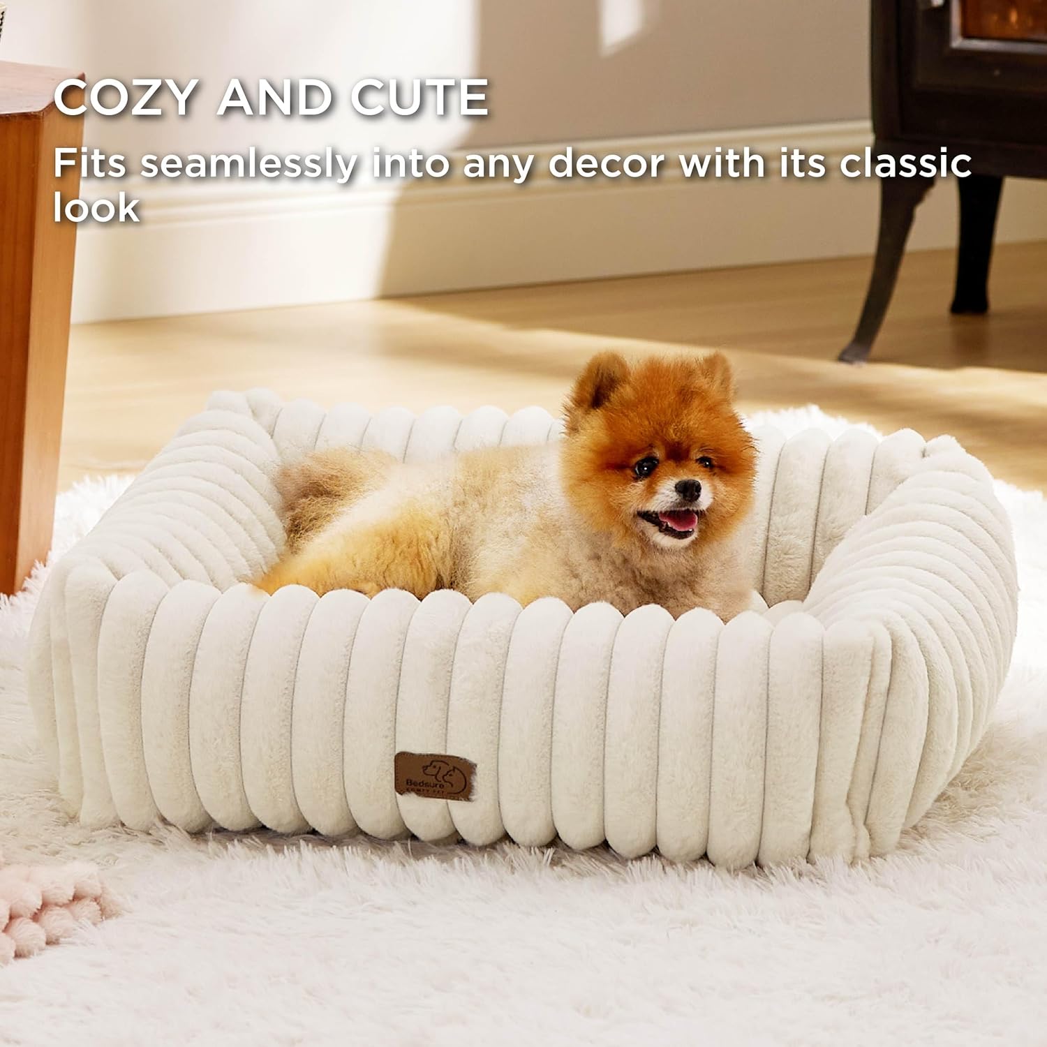 Cream Ribbed Comfy Bed