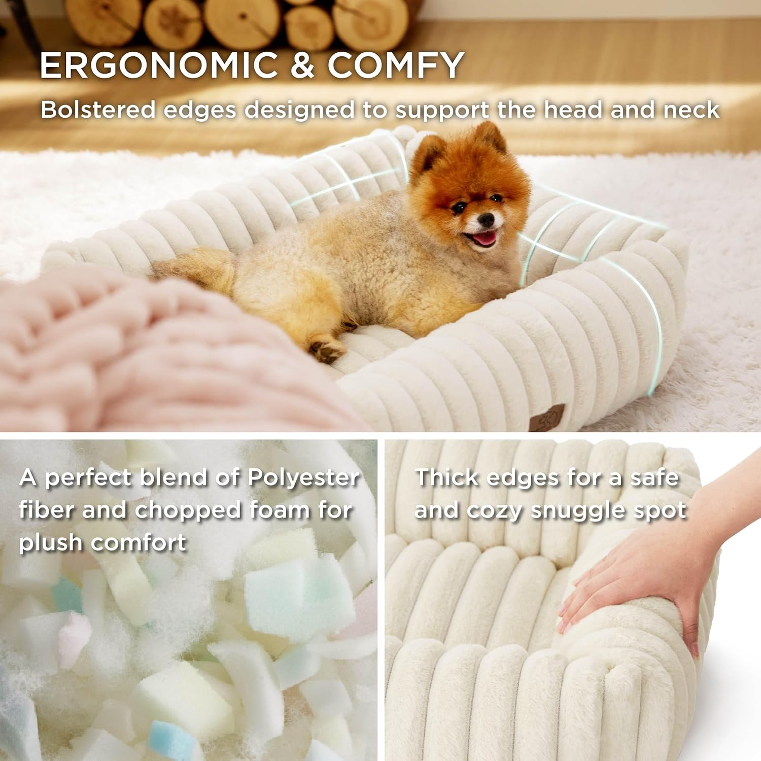 Cream Ribbed Comfy Bed